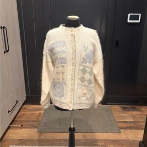 Snowy Peak Vintage Lambswool Angora Cardigan Sweater Oversized